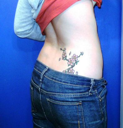 Cherry Blossom Lower Back Tattoo